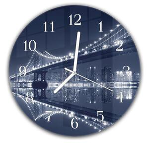 Nástěnné hodiny kulaté pr.30cm noční osvětlený Manhattan most - plexi