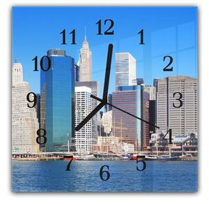 Nástěnné hodiny 30x30cm přístav u New Yorku - plexi