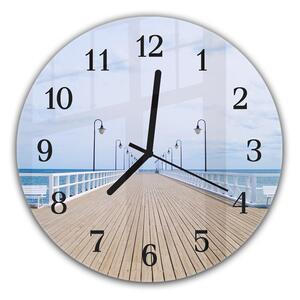 Nástěnné hodiny kulaté pr.30cm dřevěné molo k moři - plexi