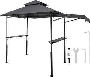 VEVOR grilovací pavilon, 2430x1500x500mm, ohrada na grilování pro venkovní grilování, dvoupatrový altán na grilování, zahradní pavilon s dvojitou stechou a pídavnou markýzou, pro terasu, dvr a zahradu