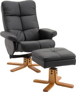 Relaxaní křeslo 833-359BK, s taburetem a úloným prostorem, umlá ke, devný rám, erné, 86 x 99 cm