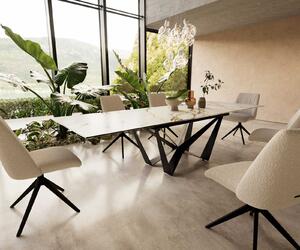 DELIFE Jídelní stůl Edge 200-300x100 keramika Calacatta Luxe bílá-zlatá-šedá Spider plochá ocel černá rozkládací