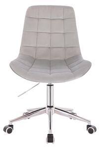 Velurová židle PARIS na stříbrné podstavě s kolečky - světle šedá