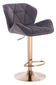 Velurová barová židle MILANO - šedá na zlaté podstavě