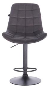 Velurová barová židle PARIS - šedá na černé podstavě