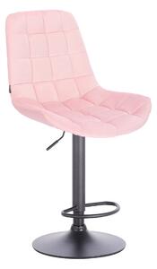 Velurová barová židle PARIS - světle růžová na černé podstavě