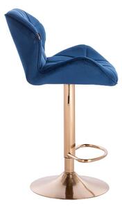 Velurová barová židle MILANO - modrá na zlaté podstavě