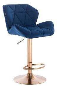 Velurová barová židle MILANO - modrá na zlaté podstavě