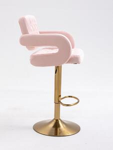Barová židle STOCKHOLM na zlaté podstavě - světle růžový velur