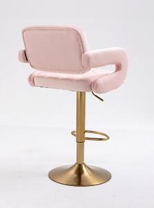 Barová židle STOCKHOLM na zlaté podstavě - světle růžový velur