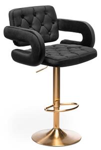 Barová židle STOCKHOLM na zlaté podstavě - černý velur