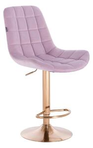 Velurová barová židle PARIS - světle fialová na zlaté podstavě
