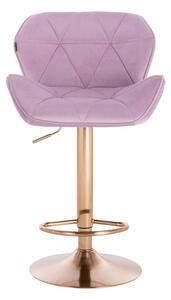 Velurová barová židle MILANO - světle fialová na zlaté podstavě