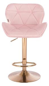 Velurová barová židle MILANO - světle růžová na zlaté podstavě