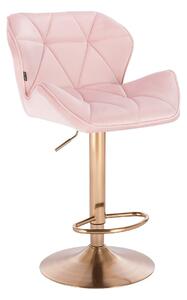 Velurová barová židle MILANO - světle růžová na zlaté podstavě