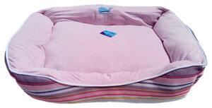 Pruhovaný pelíšek pro psa růžový - 75x58 cm (Růžový pruhovaný psí pelíšek vyrobený z mikroplyše a síťoviny)