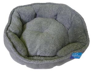 Šedý pelíšek pro psa - 57x52x14 cm (Oválný šedý pelíšek z mikrovlákna a umělé kožešiny. Pejska potěší pohodlností, vás snadnou údržbou.)