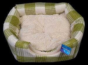 Zelenobéžový pelíšek / kukaň pro psy - 35x35 cm (Tato netradiční kukaň poskytne vašemu čtyřnohému příteli bezpečný úkryt, pohodlí a pocit bezpečí. Bude se do něj rád vracet a vaše postel či pohovka zůstane už zase jenom vaše.)