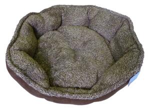 Hnědý pelíšek pro psa - 57x52x14 cm (Oválný hnědý pelíšek z mikrovlákna a umělé kožešiny. Pejska potěší pohodlností, vás snadnou údržbou.)