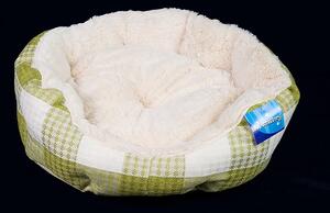 Zelenobéžový pelíšek pro psy - 45x40 cm (Malý zeleno-béžový pelíšek pro psy vyniká svou pohodlností i příjemným vzhledem. Hodí se pro malá plemena, která potřebují pocit tepla a bezpečí.)