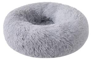 Světle šedý fluffy pelíšek - 60x60x24 cm (Oválný pelíšek z příjemného hřejivého plyše, který je hebký na dotek. Pelíšek je ve světle šedé barvě.)