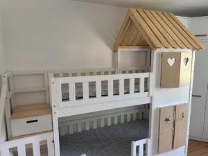 Patrová domečková postel se schody Meggie 200x90 cm s šuplíky Barva: bílá, Velikost matrace: 200x90 cm, Strana schodů: levá