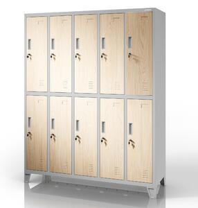 Šatní skříň BOZP 10-dveřová šedá / dub sonoma: Eco Design BARTEK 1360 x 1720 x 450 mm