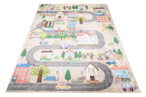 Makro Abra Dětský kusový koberec vhodný k praní BAMBINO 34600 Uličky Město protiskluzový krémový béžový Rozměr: 80x150 cm