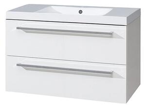 Mereo Mereo, Bino, koupelnová skříňka s umyvadlem z litého mramoru 101cm, bílá, dub, CN662M