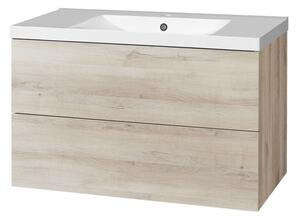 Mereo Mereo, Aira, koupelnová skříňka s umyvadlem z litého mramoru 101 cm, bílá, dub, šedá, CN722M