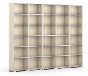 Knihovna SILVER LINE, 5 sloupců, 2230 x 3000 x 400 mm, dub přírodní