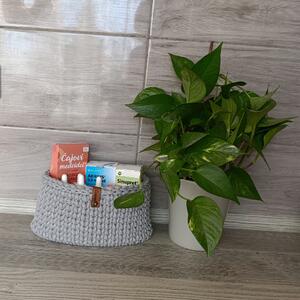 Háčkovaný košík ovál 24x12cm Barva: Stříbrná