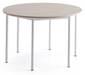 AJ Produkty Stůl BORÅS PLUS, Ø1200x760 mm, bílé nohy, HPL deska, jasan