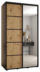 Šatní skříň s posuvnými dveřmi a zrcadlem DAVOS 5, 140cm | Černá / DUB Artisan / černé