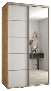 Šatní skříň s posuvnými dveřmi a zrcadlem DAVOS 5, 140cm | DUB Artisan / bílá / stříbrné