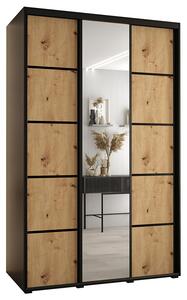 Šatní skříň s posuvnými dveřmi a zrcadlem DAVOS 5, 160cm | Černá / DUB Artisan / černé