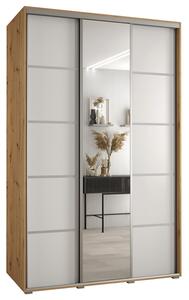 Šatní skříň s posuvnými dveřmi a zrcadlem DAVOS 5, 160cm | DUB Artisan / bílá / stříbrné