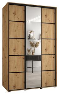Šatní skříň s posuvnými dveřmi a zrcadlem DAVOS 5, 160cm | DUB Artisan / černé pojezdy