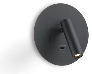 Ambient reading spot LED nástěnné svítidlo s USB kulaté Černá