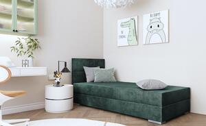 Jednolůžková čalouněná postel s úložným prostorem 90x200 DENA 1 - zelená, levé provedení