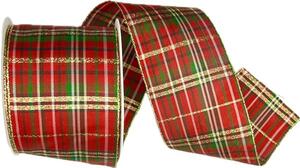 Stuha vánoční Festive Tartan Luxe – Red & Gold červená 60mm x 3m (15,-Kč/m)