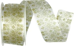 Vánoční stuha organzová GLAMOUR FLOWERS GOLD bílá 40mm x 2m (16,-Kč/m)