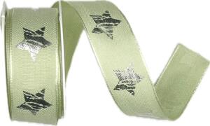 Stuha vánoční RUSTIC STAR GREEN zelená 25mm x 2m (12,-Kč/m)
