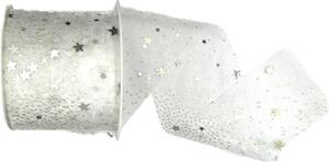 Stuha vánoční Organza Starshine – Crystal White bílá 60mm x 3m (16,-Kč/m)