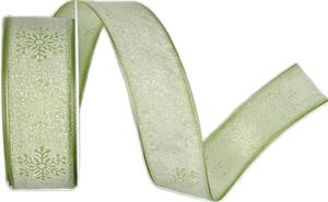 Stuha vánoční SNOW WHISPER GREEN zelená 25mm x 2m (12,-Kč/m)