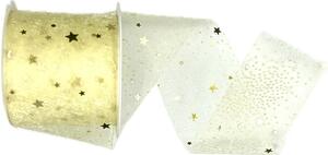 Stuha vánoční Organza Starshine - Creamy Gold krémová 60mm x 3m (16,-Kč/m)