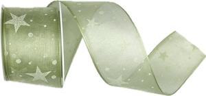 Stuha vánoční FROSTED STARLIGHT GREEN zelená 40mm x 2m (15,-Kč/m)