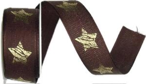 Stuha vánoční RUSTIC STAR BROWN hnědá 25mm x 2m (12,-Kč/m)