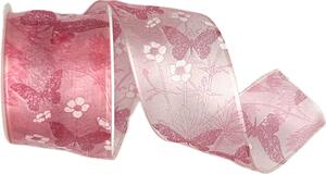 Stuha taftová SPRING WHISPER BUTTERFLY PINK růžová průsvitná 40mm x 2m (13,-Kč/m)