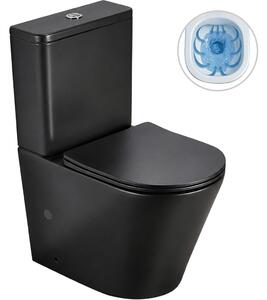 WC kombi Carlito, Rimless - bezokrajové splachování + Slim/SoftClose sedátko - spodní/zadní odpad - černá matná - 61x36,5 cm